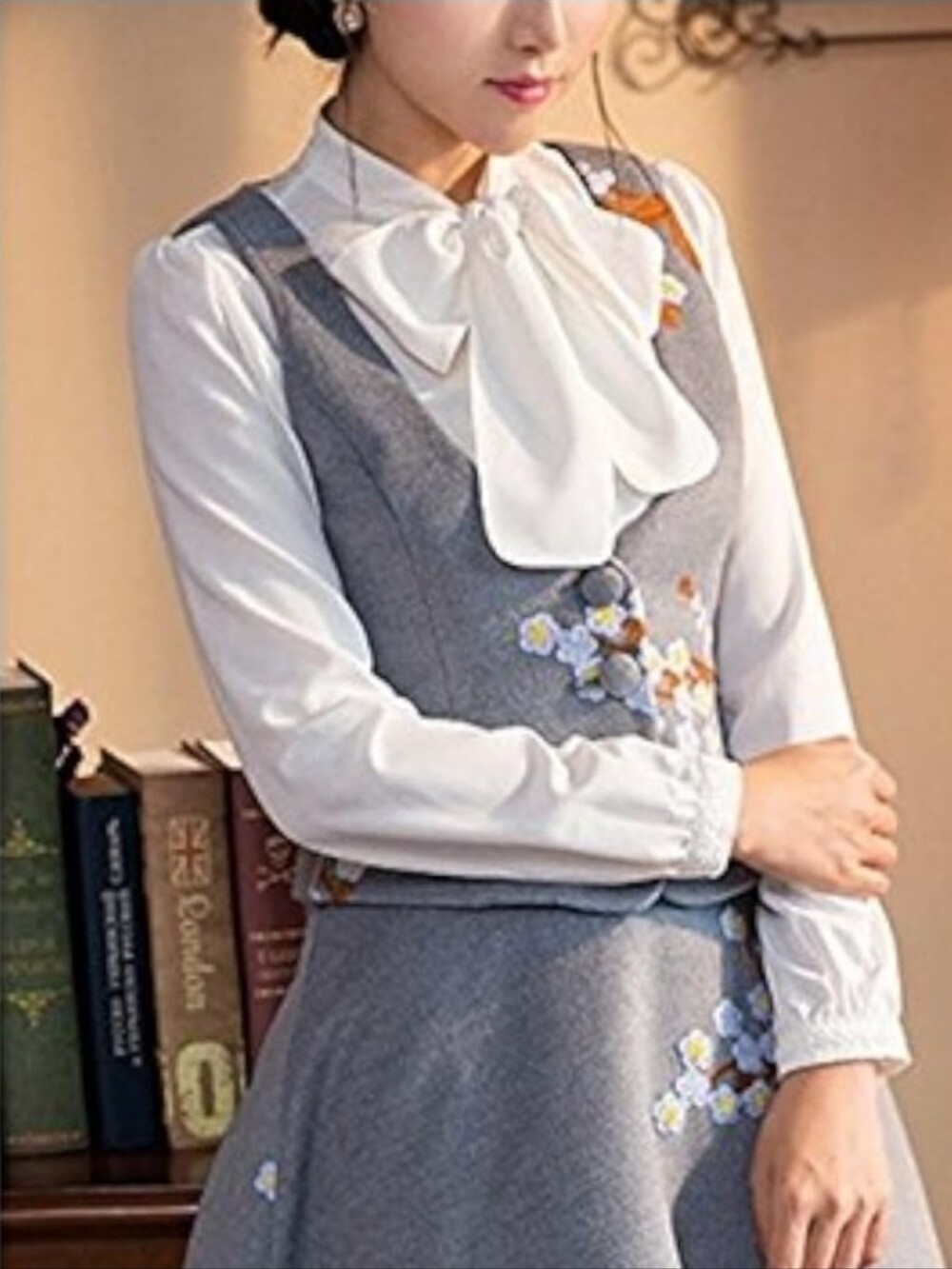 NWT Shinywear Korean White Detachable Bow False Shirt Doll Collar Blouse Dickey